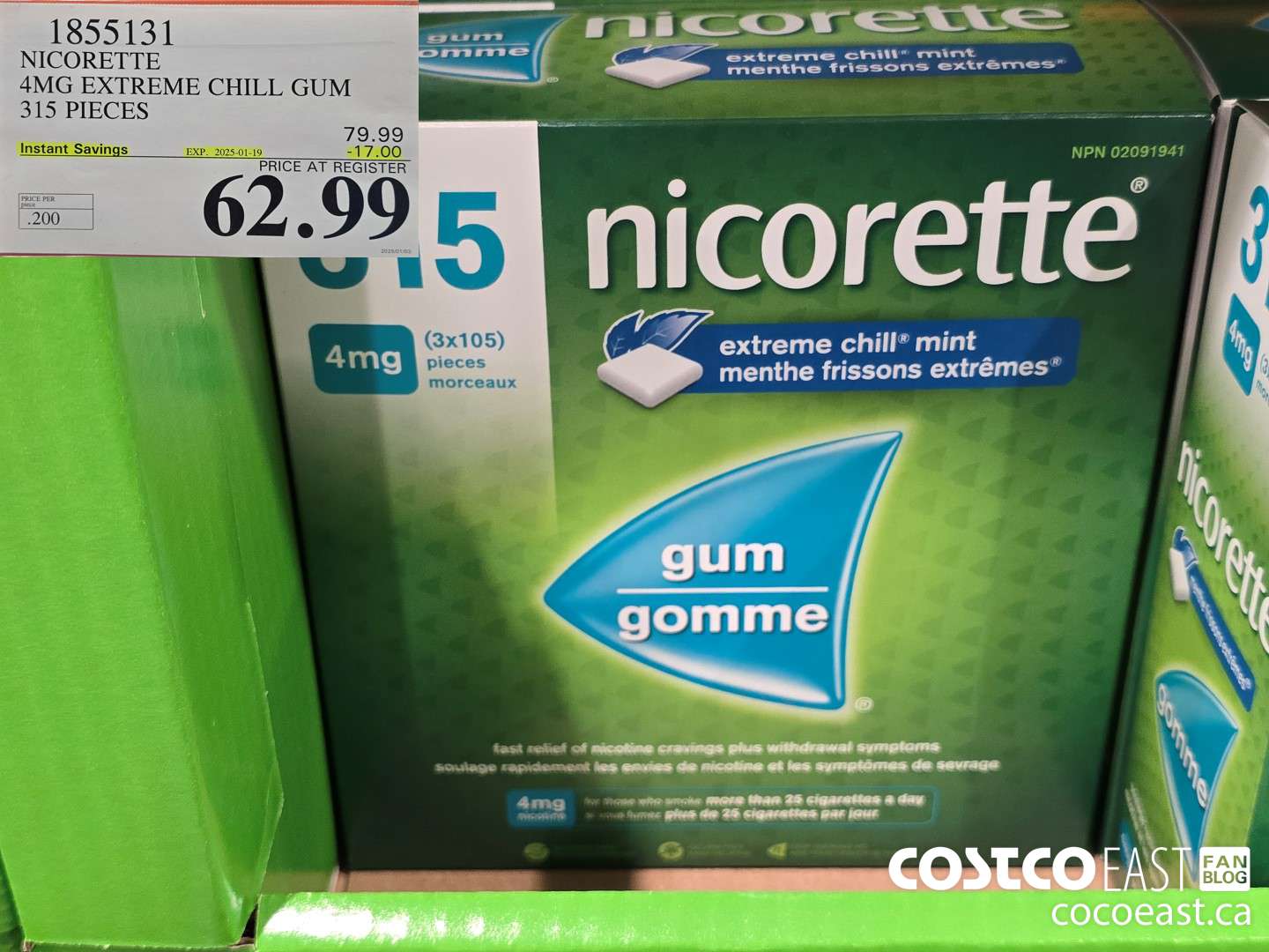 1855131 NICORETTE 4MG EXTREME CHILL GUM 315 PIECES ($17.00 INSTANT SAVINGS EXPIRES ON 2025-01-19) $62.99