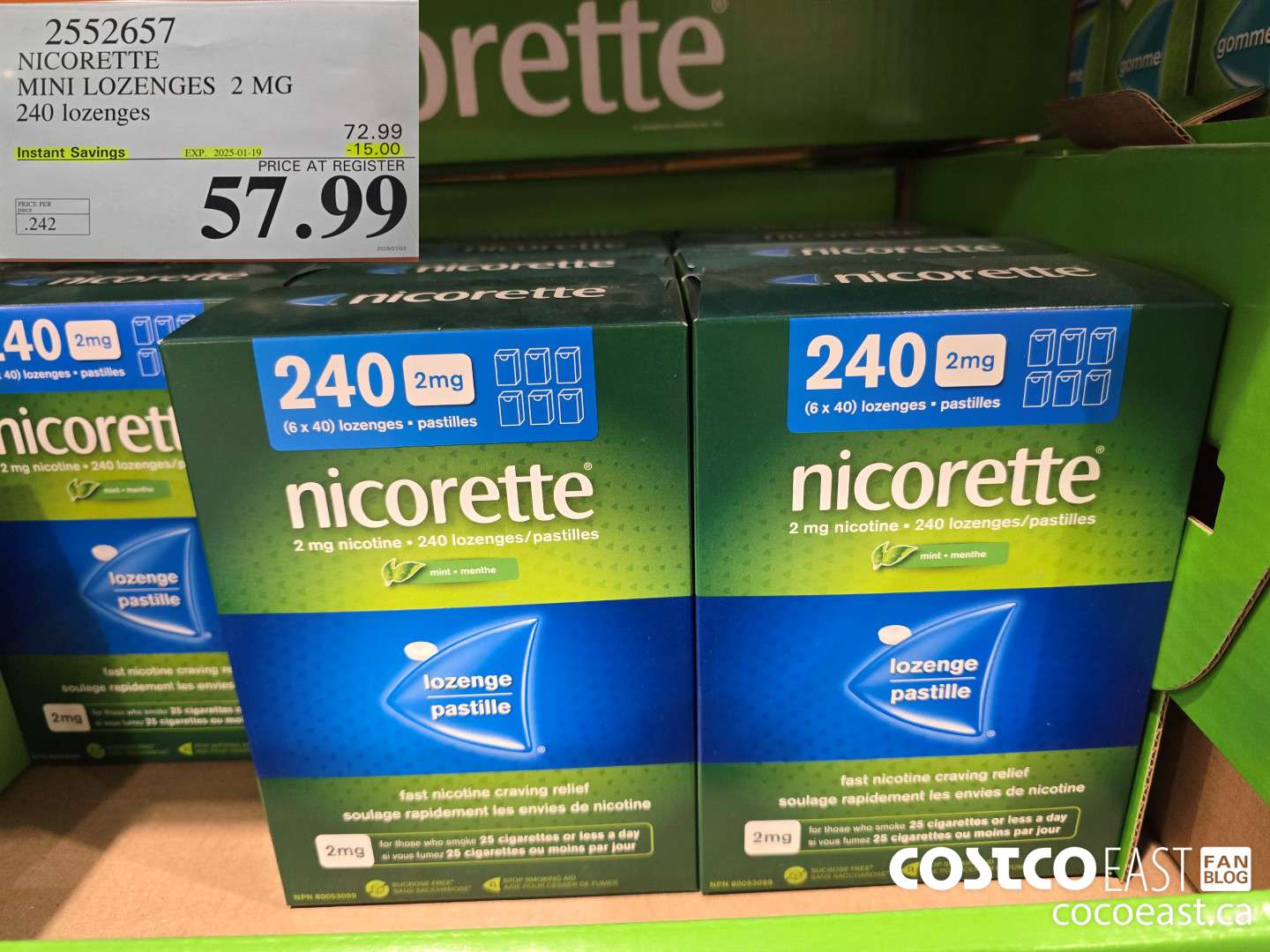 2552657 NICORETTE MINI LOZENGES 2 MG 240 lozenges ($15.00 INSTANT SAVINGS EXPIRES ON 2025-01-19) $57.99