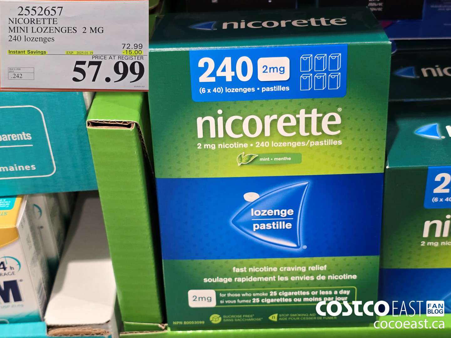 2552657 NICORETTE MINI LOZENGES 2 MG 240 lozenges ($15.00 INSTANT SAVINGS EXPIRES ON 2025-01-19) $57.99