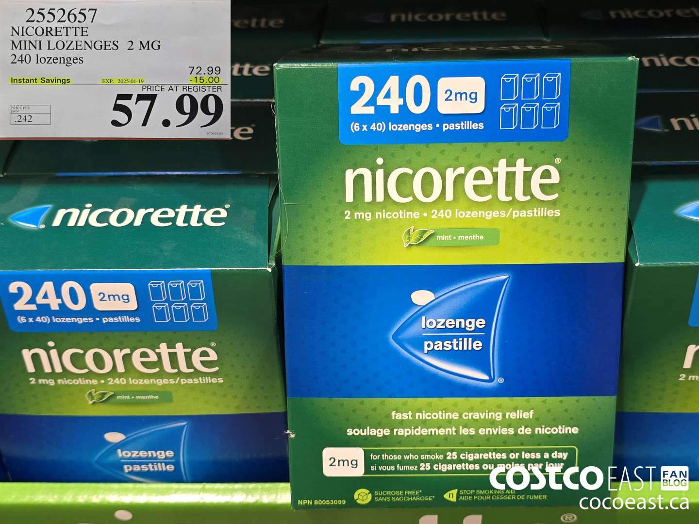 2552657 NICORETTE MINI LOZENGES 2 MG 240 lozenges ($15.00 INSTANT SAVINGS EXPIRES ON 2025-01-19) $57.99