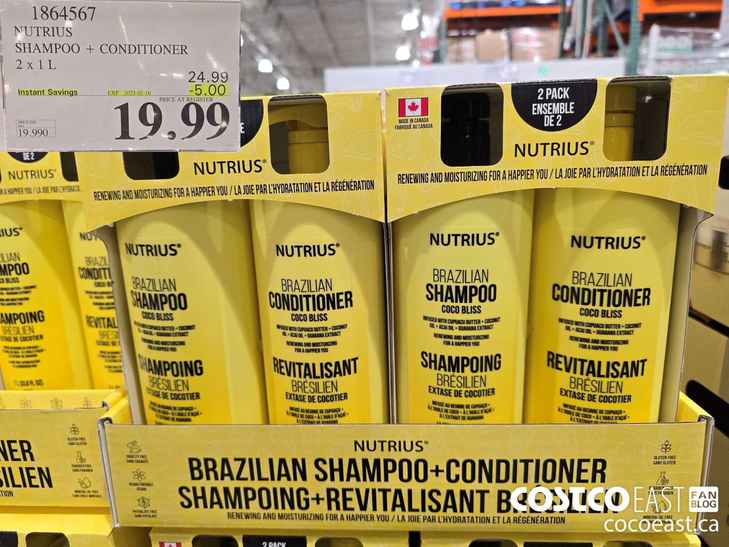 1864567 NUTRIUS SHAMPOO + CONDITIONER 2 X 1 L ($5.00 INSTANT SAVINGS EXPIRES ON 2025-02-16) $19.99