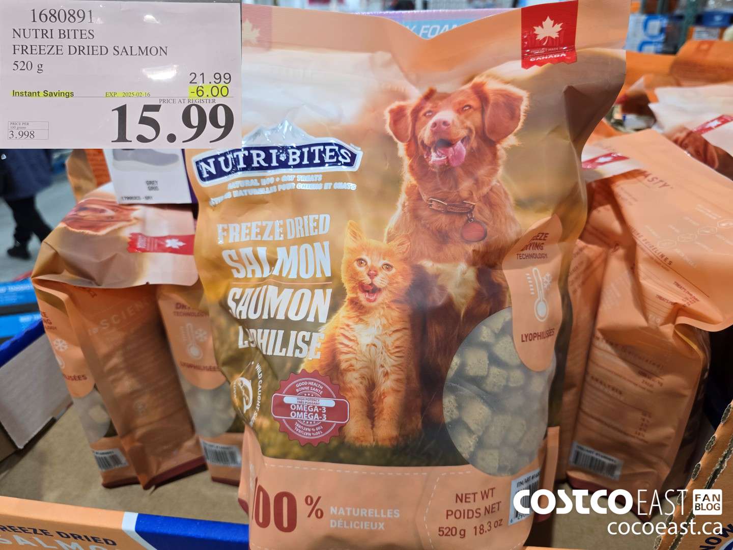 1680891 NUTRI BITES FREEZE DRIED SALMON 520 g ($6.00 INSTANT SAVINGS EXPIRES ON 2025-02-16) $15.99