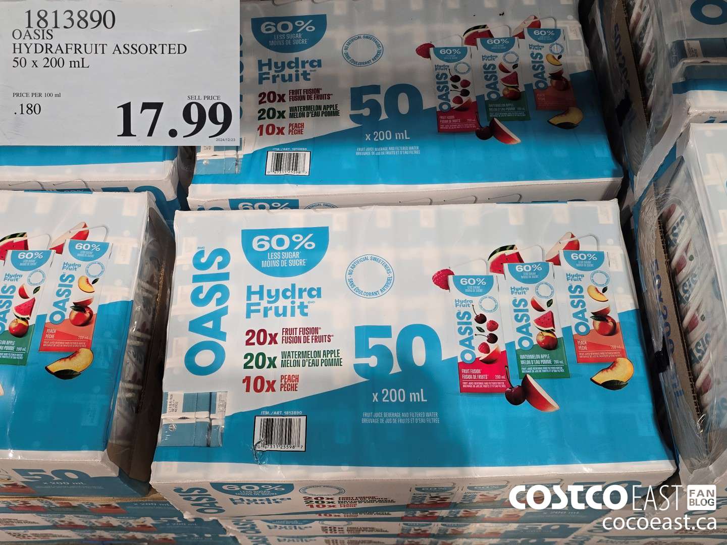 1313890 OASIS HYDRAFRUIT ASSORTED 50 x 200 mL $17.99