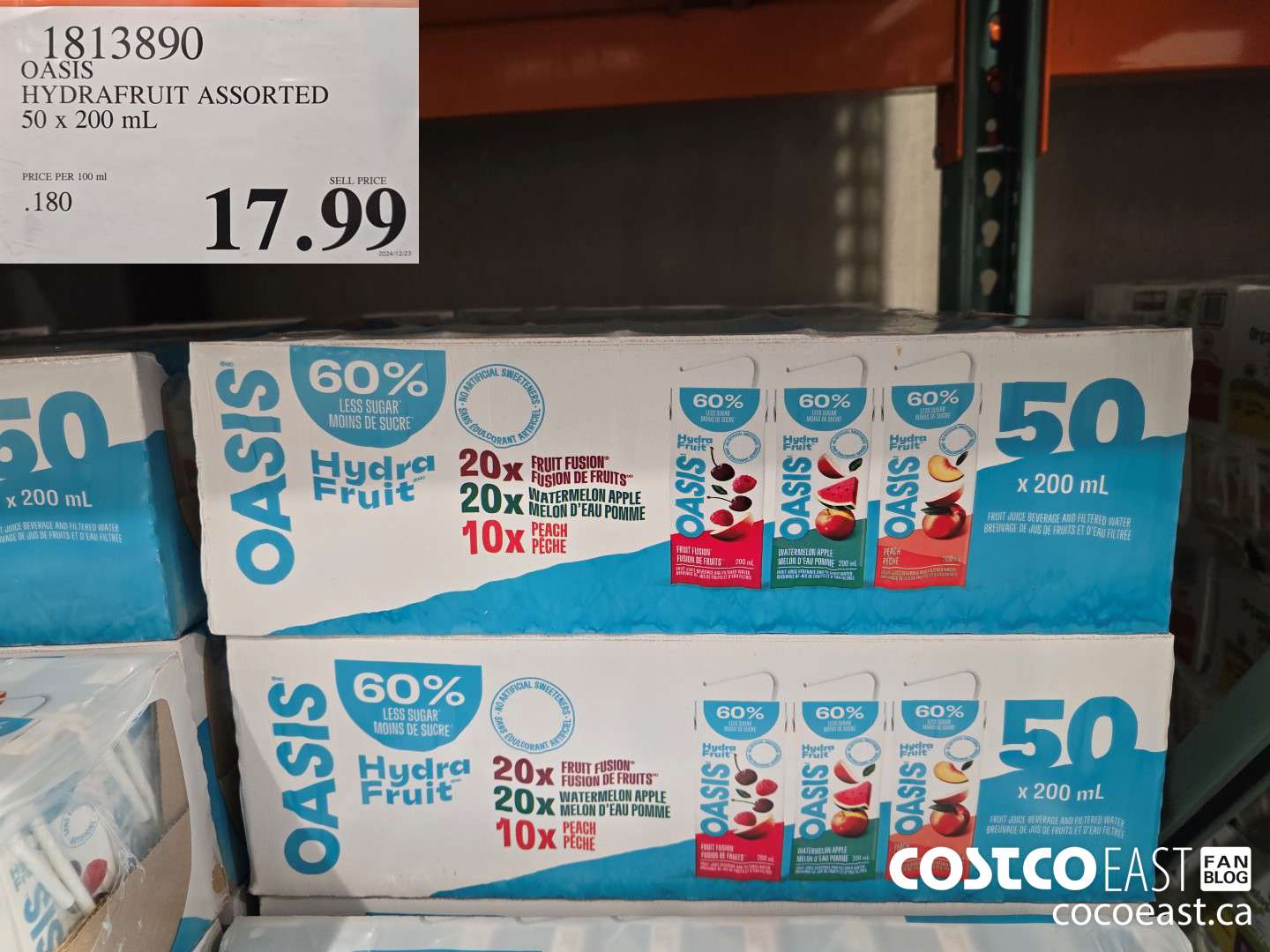 1813890 OASIS HY DRAFRUIT ASSORTED 50 x 200 mL $17.99