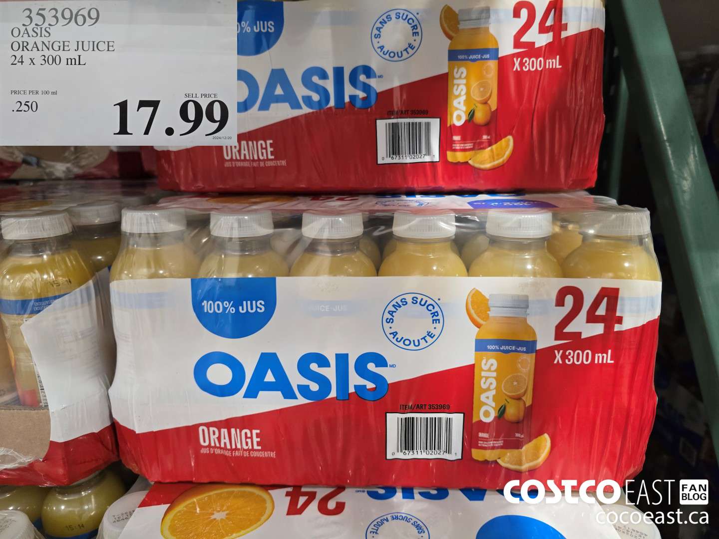 353969 OASIS ORANGE JUICE 24 X 300 ML $17.99