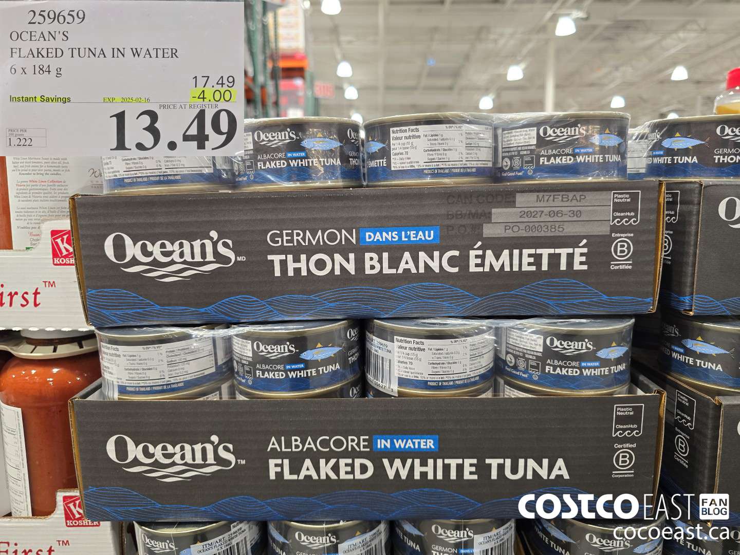 259659 OCEAN'S FLAKED TUNA IN WATER 6 x 184 G ($4.00 INSTANT SAVINGS EXPIRES ON 2025-02-16) $13.49