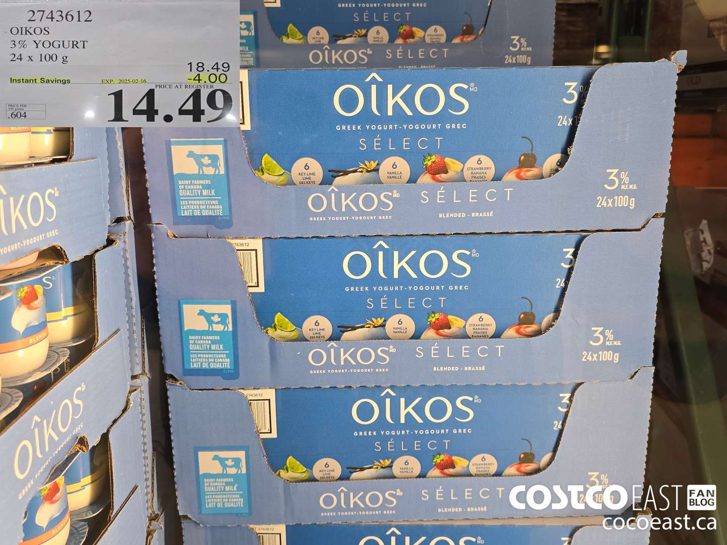 2743612 OIKOS 3% YOGURT 24 x 100g 2025-02-6 ($4.00 INSTANT SAVINGS) $14.49