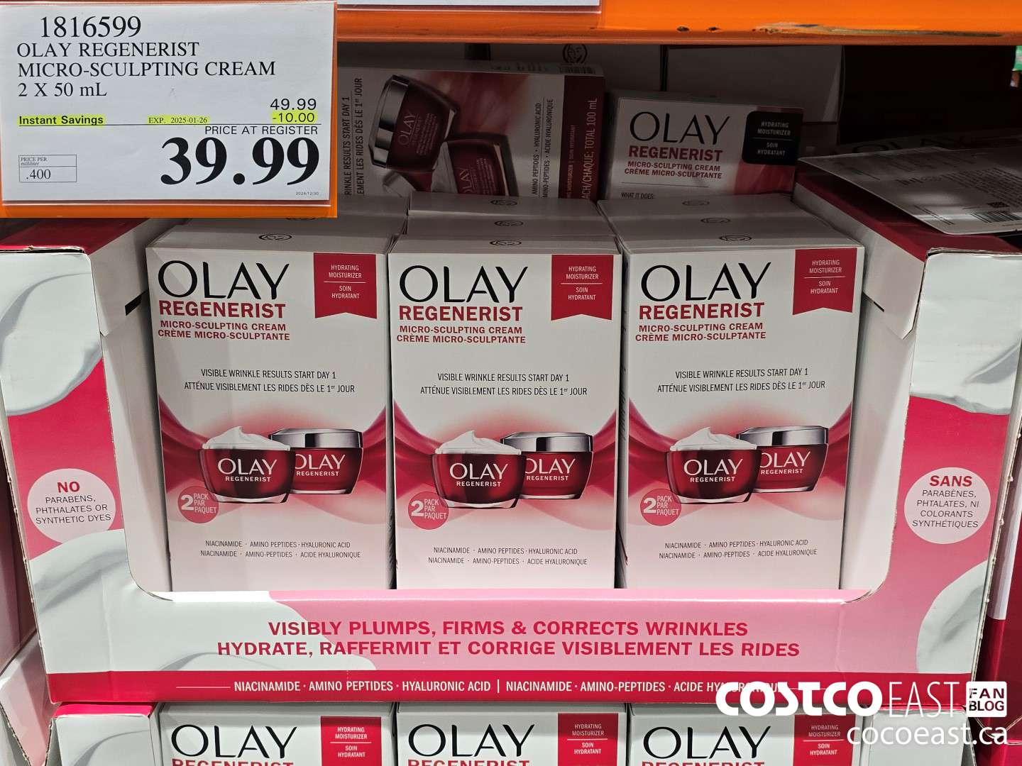 1816599 OLAY REGENERIST MICRO-SCULPTING CREAM 2 X 50 ML ($10.00 INSTANT SAVINGS EXPIRES ON 2025-01-26) $39.99