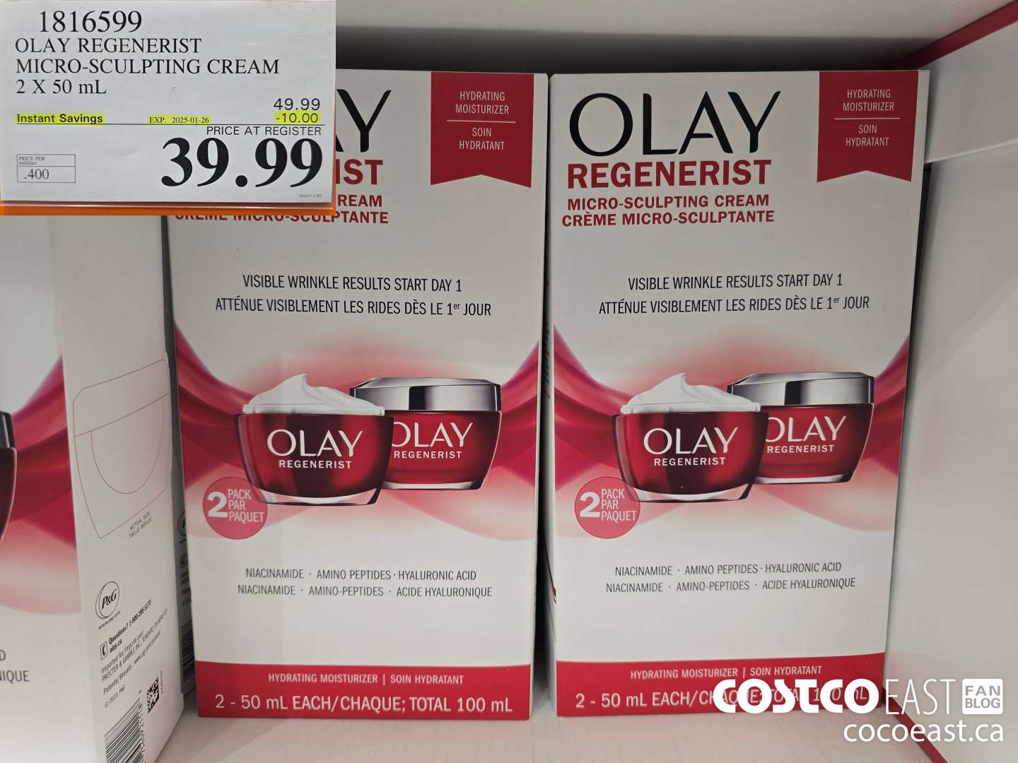 1816599 OLAY REGENERIST MICRO-SCULPTING CREAM 2 X 50 ML ($10.00 INSTANT SAVINGS EXPIRES ON 2025-01-26) $39.99