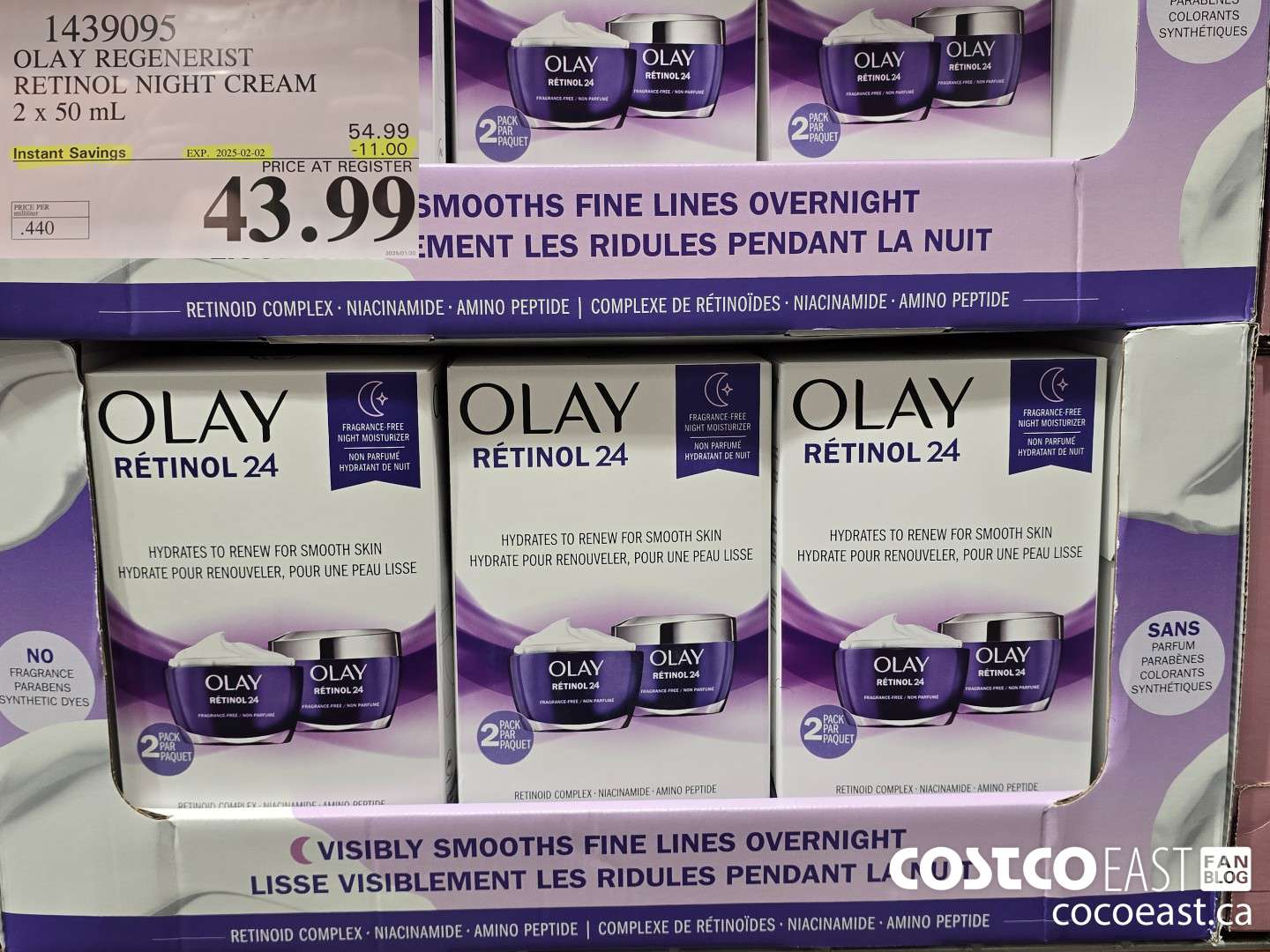 1439095 OLAY REGENERIST RETINOL NIGHT CREAM 2 x 50ML ($11.00 INSTANT SAVINGS EXPIRES ON 2025-02-02) $43.99