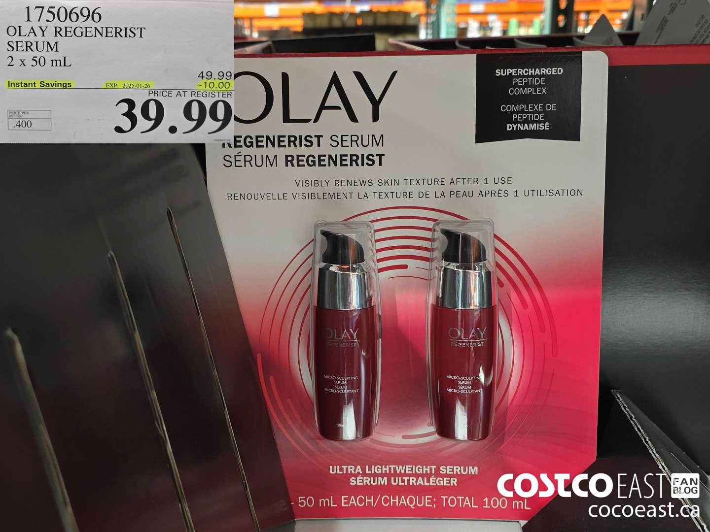 1750696 OLAY REGENERIST SERUM 2 x 50 mL ($10.00 INSTANT SAVINGS EXPIRES ON 2025-01-26) $39.99
