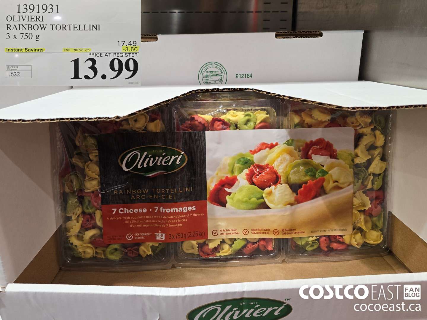 1391931 OLIVIERI RAINBOW TORTELLINI 3 x 750G ($3.50 INSTANT SAVINGS EXPIRES ON 2025-01-26) $13.99
