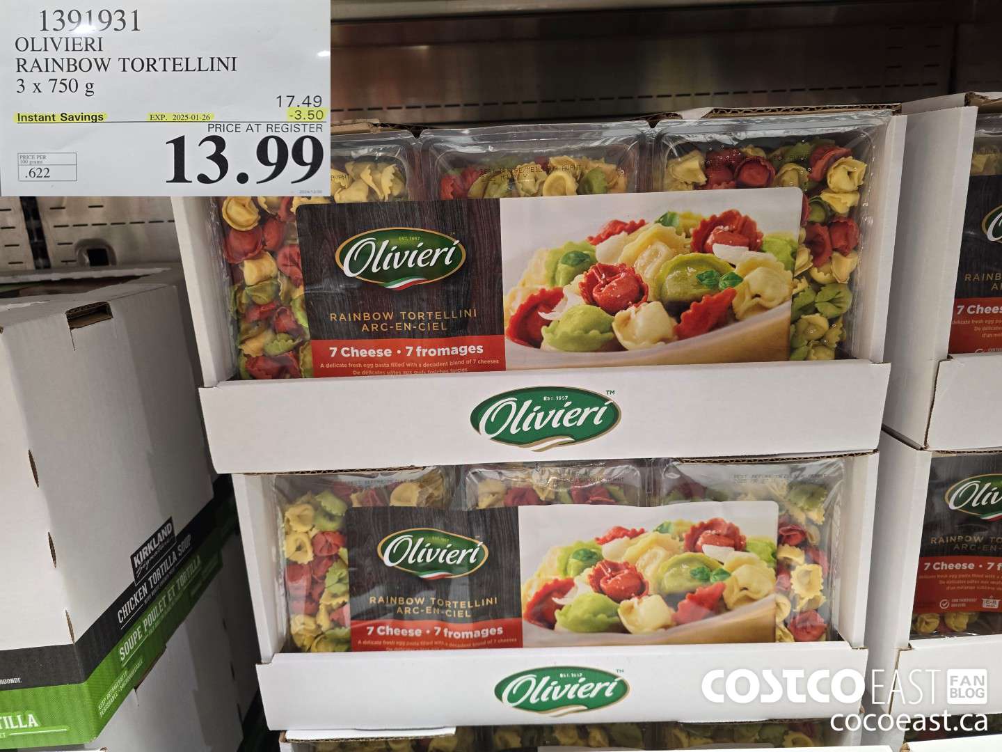 1391931 OLIVIERI RAINBOW TORTELLINI 3 x 750G ($3.50 INSTANT SAVINGS EXPIRES ON 2025-01-26) $13.99