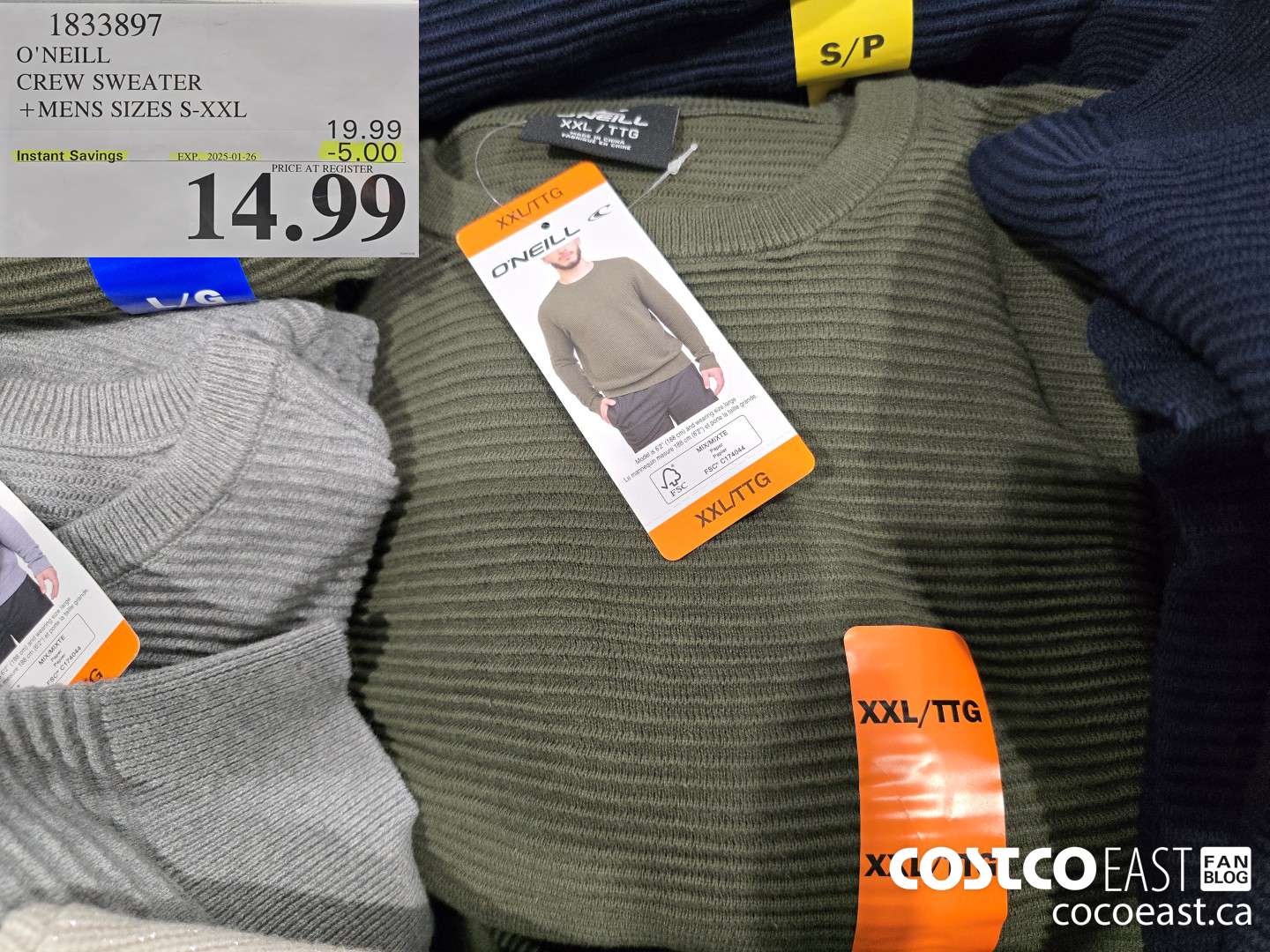 1833897 O'NEILL CREW SWEATER +MENS SIZES S-XXL ($5.00 INSTANT SAVINGS EXPIRES ON 2025-01-26) $14.99