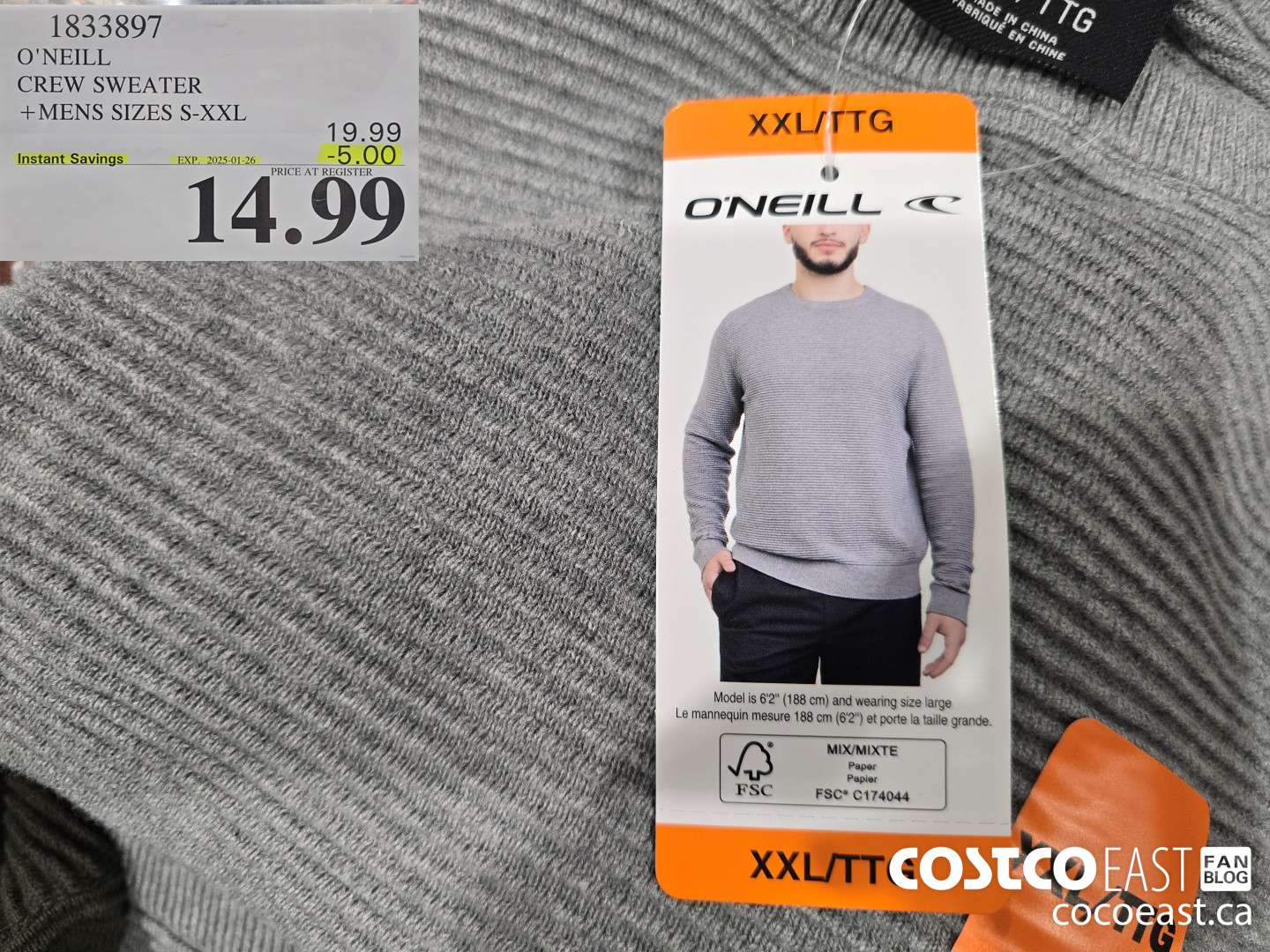 1833897 O'NEILL CREW SWEATER +MENS SIZES S-XXL ($5.00 INSTANT SAVINGS EXPIRES ON 2025-01-26) $14.99