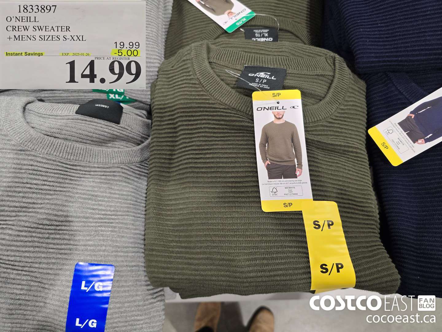 1833897 O'NEILL CREW SWEATER +MENS SIZES S-XXL ($5.00 INSTANT SAVINGS EXPIRES ON 2025-01-26) $14.99