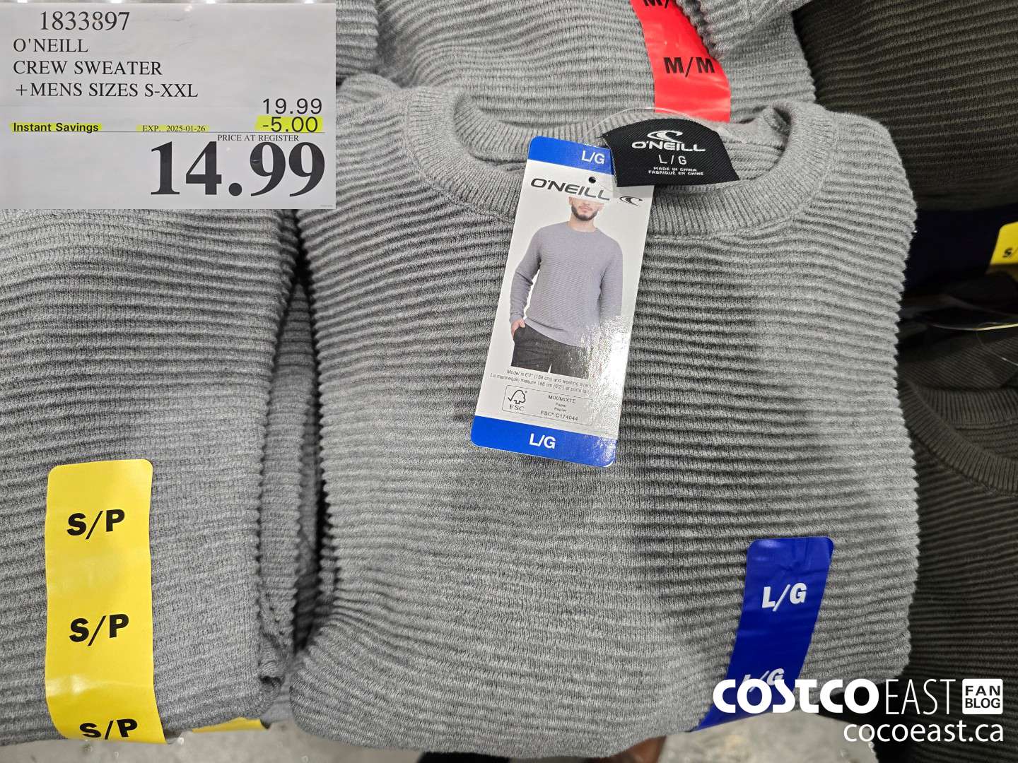 1833897 O'NEILL CREW SWEATER +MENS SIZES S-XXL ($5.00 INSTANT SAVINGS EXPIRES ON 2025-01-26) $14.99