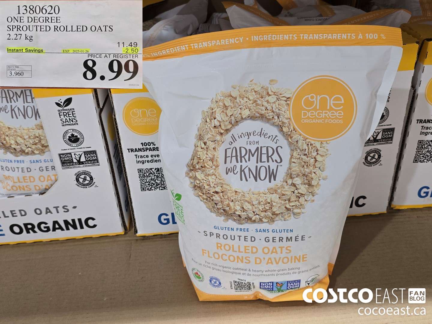 1380620 ONE DEGREE SPROUTED ROLLED OATS 2.27 KG ($2.50 INSTANT SAVINGS EXPIRES ON 2025-01-26) $8.99