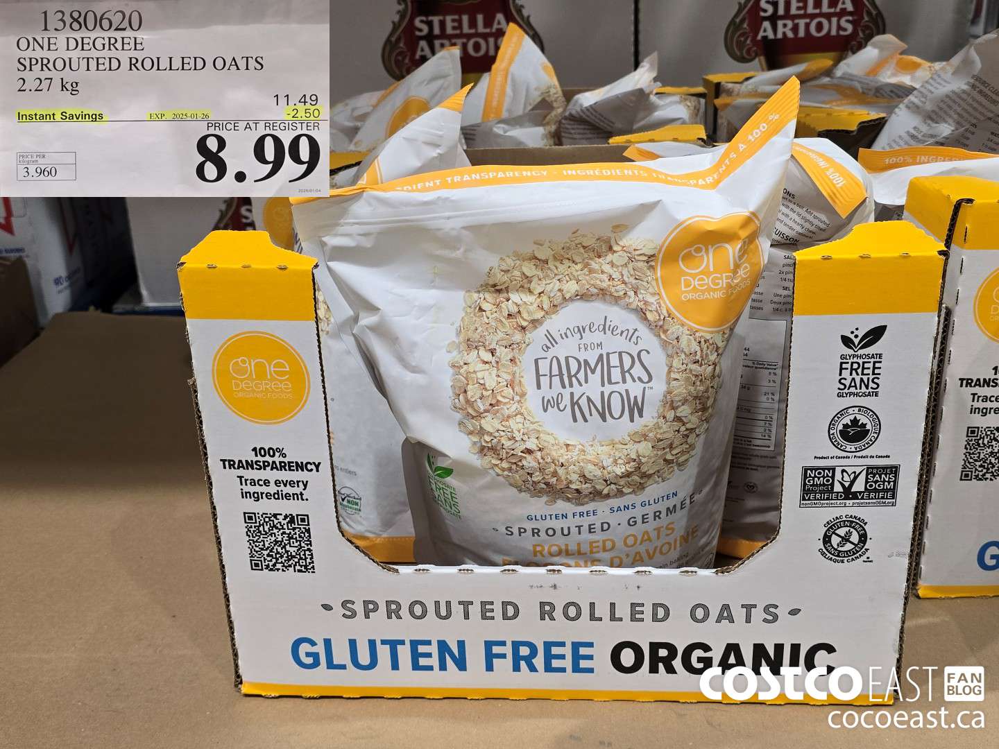 1380620 ONE DEGREE SPROUTED ROLLED OATS 2.27 KG ($2.50 INSTANT SAVINGS EXPIRES ON 2025-01-26) $8.99