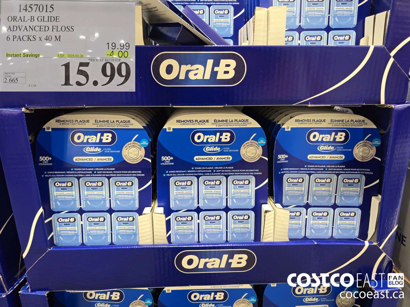 1457015 ORAL-B GLIDE ADVANCED FLOSS 6 PACKS X 40 M ($4.00 INSTANT SAVINGS EXPIRES ON 2025-01-26) $15.99
