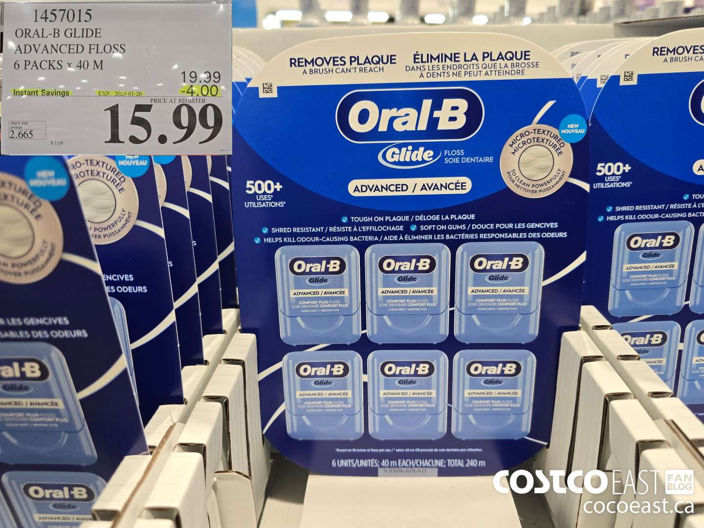 1457015 ORAL-B GLIDE ADVANCED FLOSS 6 PACKS X 40 M ($4.00 INSTANT SAVINGS EXPIRES ON 2025-01-26) $15.99