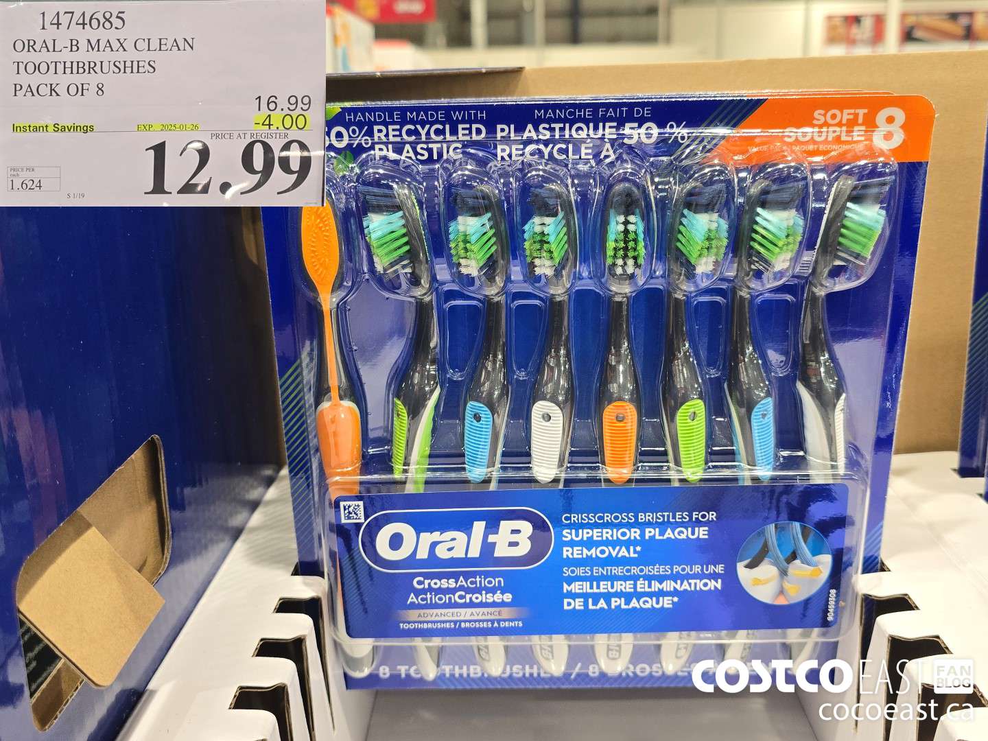 1474685 ORAL-B MAX CLEAN TOOTHBRUSHES PACK OF 8 ($4.00 INSTANT SAVINGS EXPIRES ON 2025-01-26) $12.99