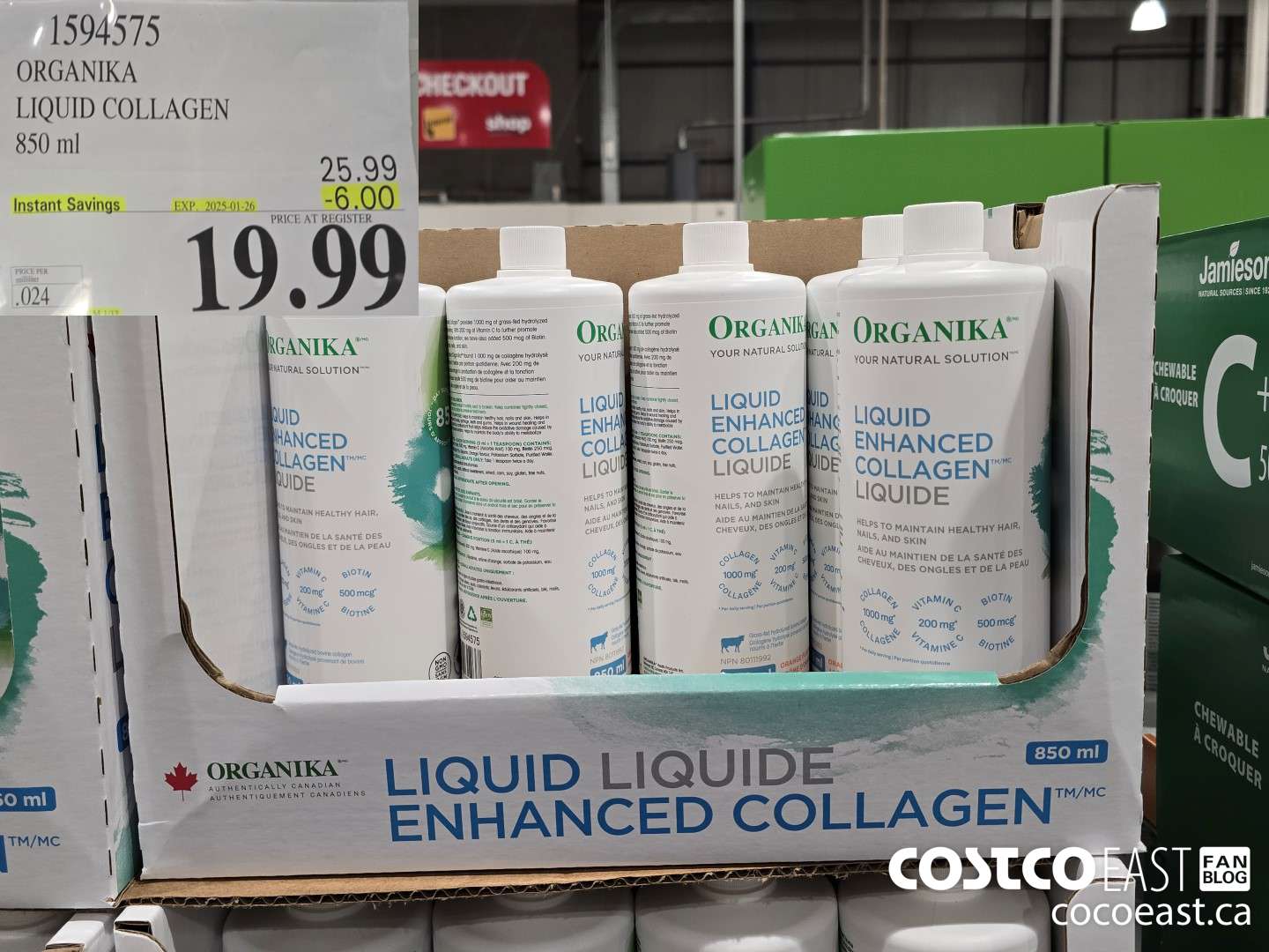 1594575 ORGANIKA LIQUID COLLAGEN 850 ML ($6.00 INSTANT SAVINGS EXPIRES ON 2025-01-26) $19.99
