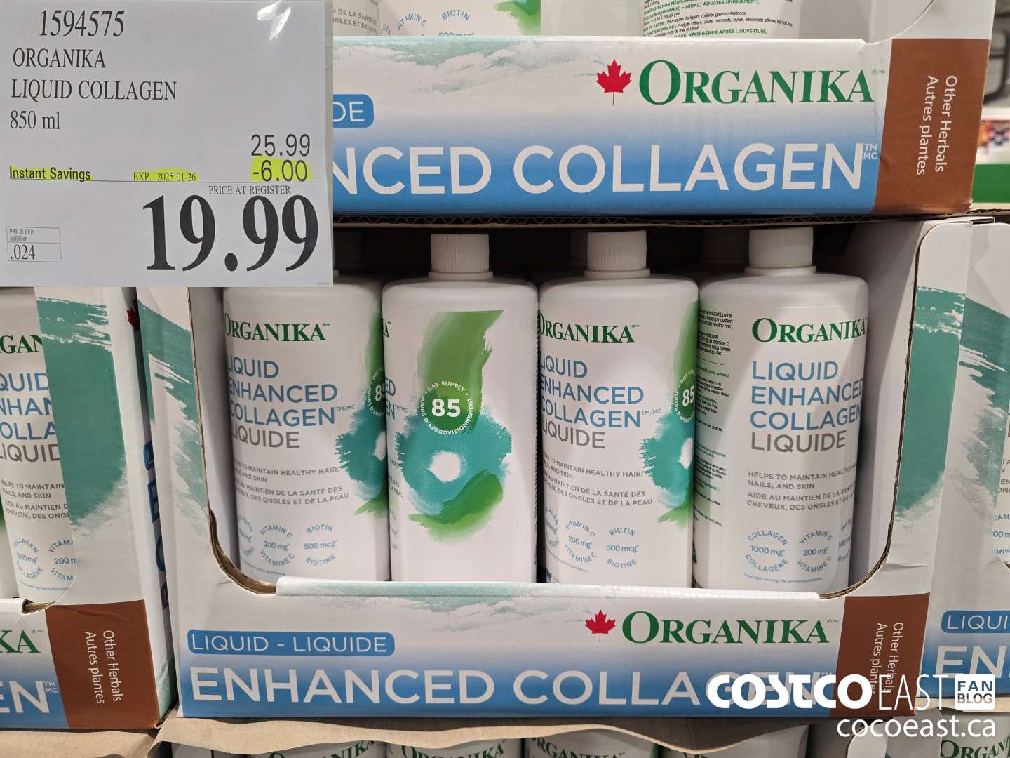 1594575 ORGANIKA LIQUID COLLAGEN 850 ML ($6.00 INSTANT SAVINGS EXPIRES ON 2025-01-26) $19.99