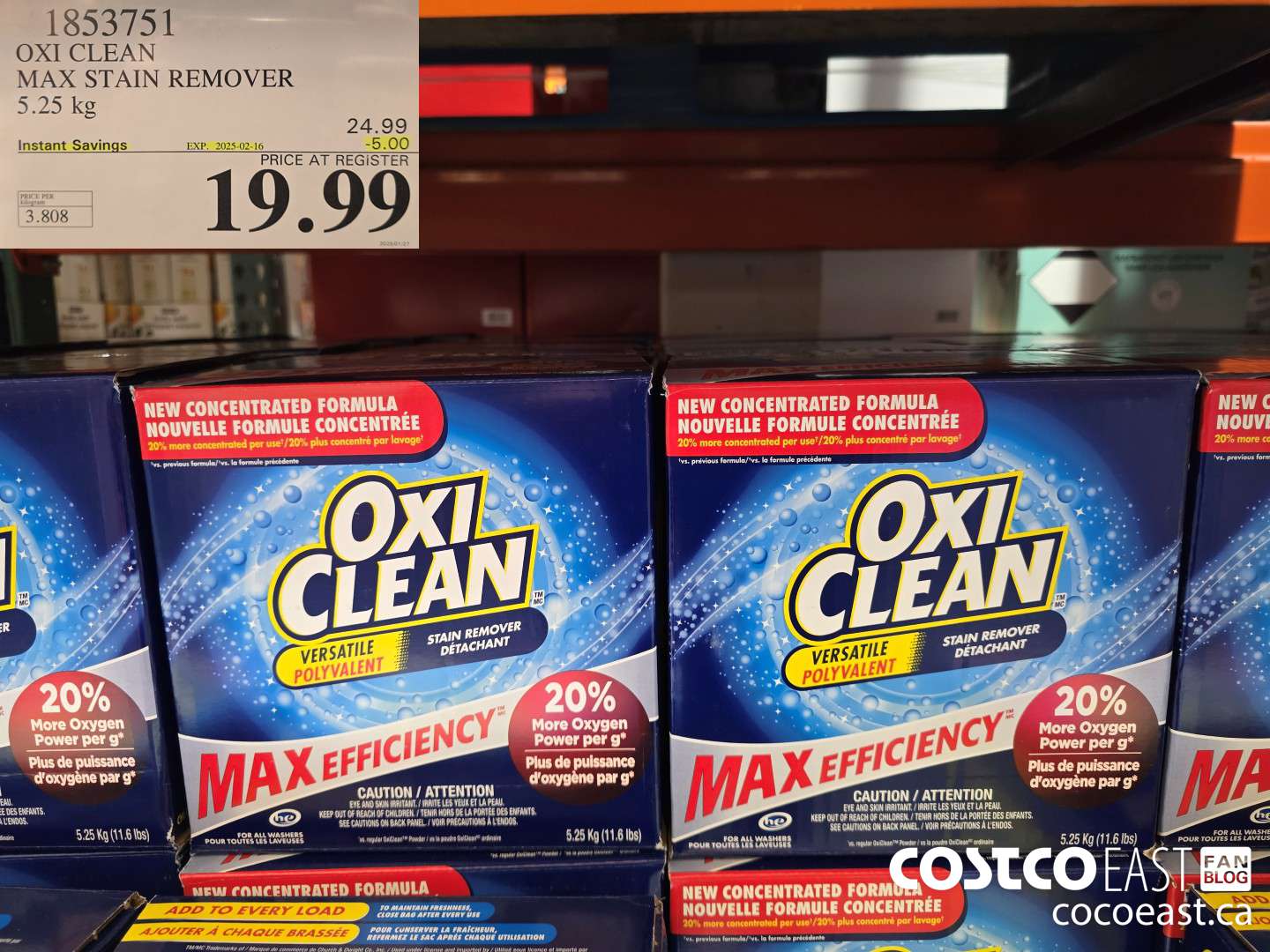1853751 OXI CLEAN MAX STAIN REMOVER 5.25 kg ($5.00 INSTANT SAVINGS EXPIRES ON 2025-02-16) $19.99