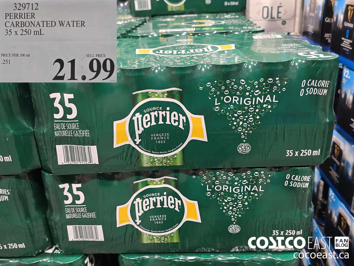 329712 PERRIER CARBONATED WATER 35 X 250 ML $21.99