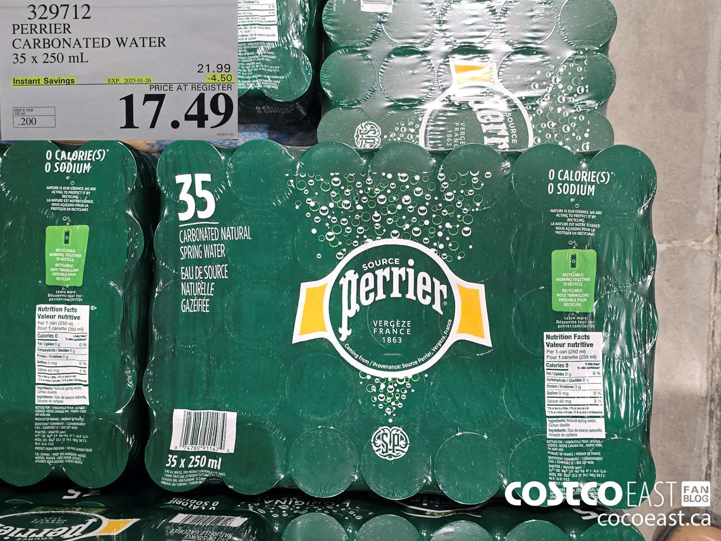 329712 PERRIER CARBONATED WATER 35 X 250 ML ($4.50 INSTANT SAVINGS EXPIRES ON 2025-01-26) $17.49