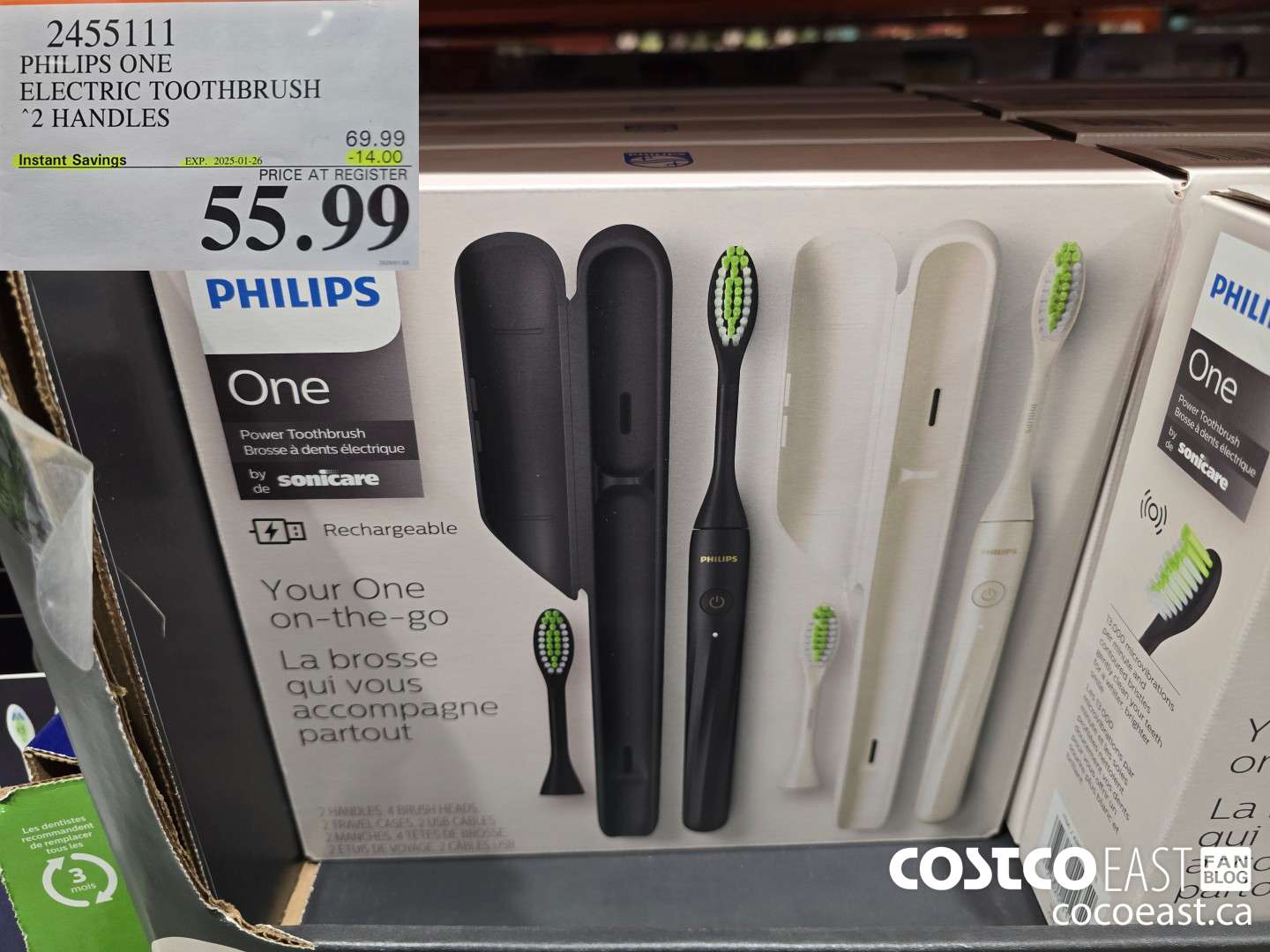 2455111 PHILIPS ONE ELECTRIC TOOTHBRUSH 2 HANDLES ($14.00 INSTANT SAVINGS EXPIRES ON 2025-01-26) $55.99