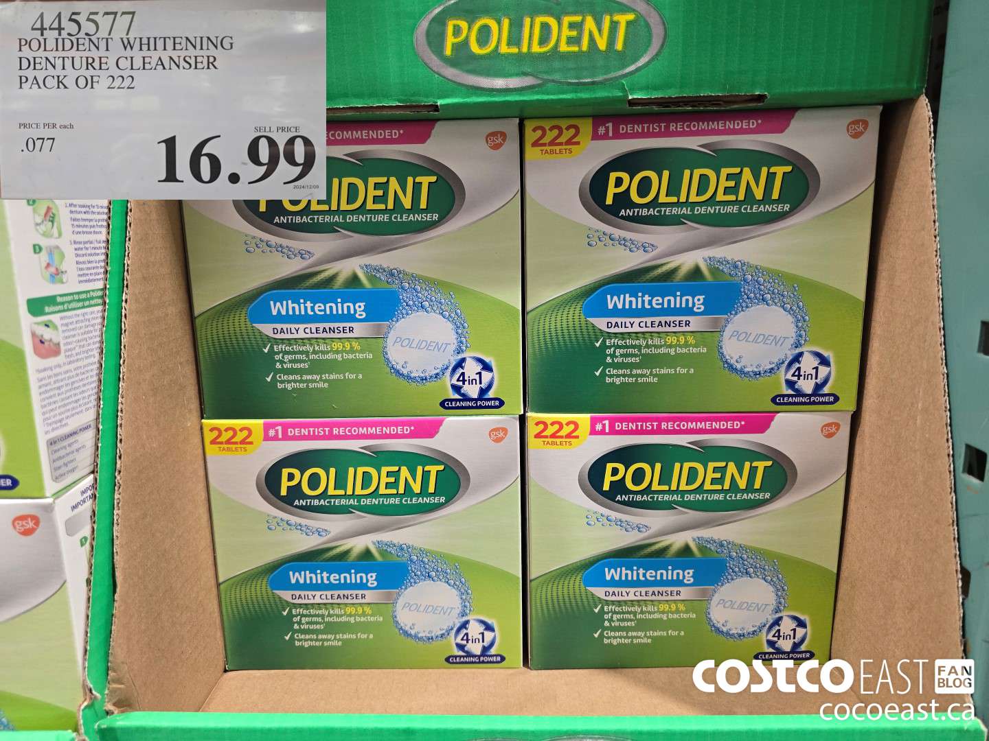 445577 POLIDENT WHITENING DENTURE CLEANSER PACK OF 222 $16.99