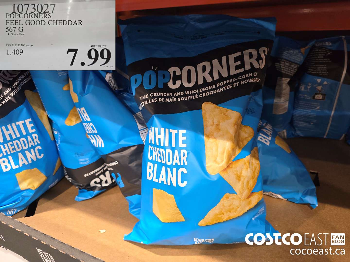 1073027 POPCORNERS FEEL GOOD CHEDDAR 567 G $7.99