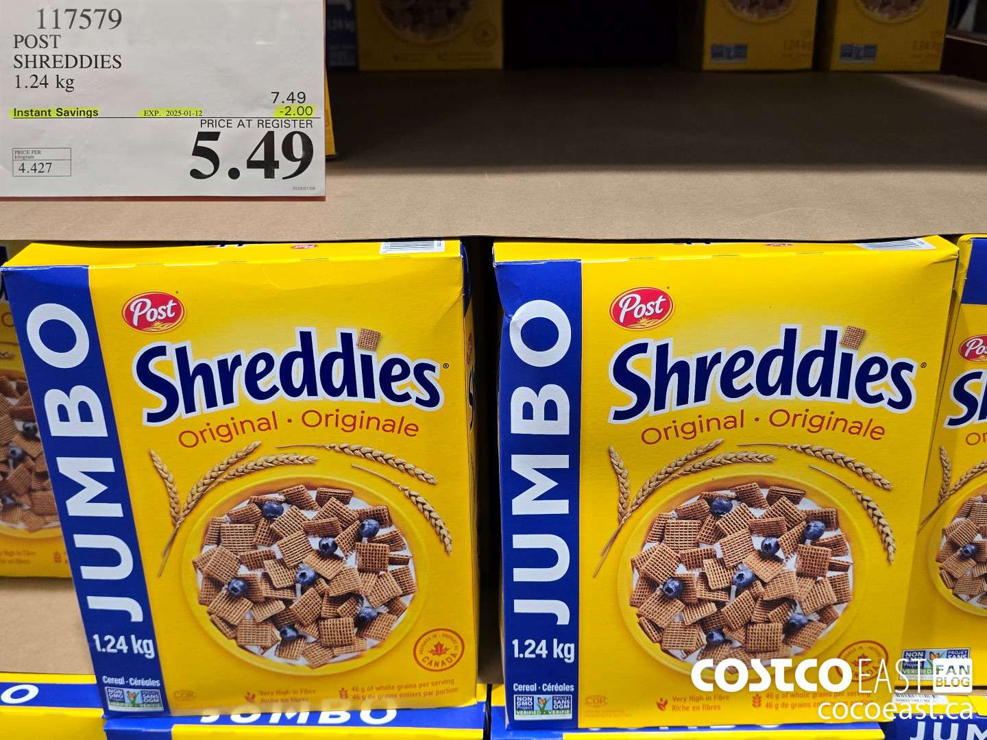 117579 POST SHREDDIES CEREAL 1.24 KG ($2.00 INSTANT SAVINGS EXPIRES ON 2025-01-12) $5.49