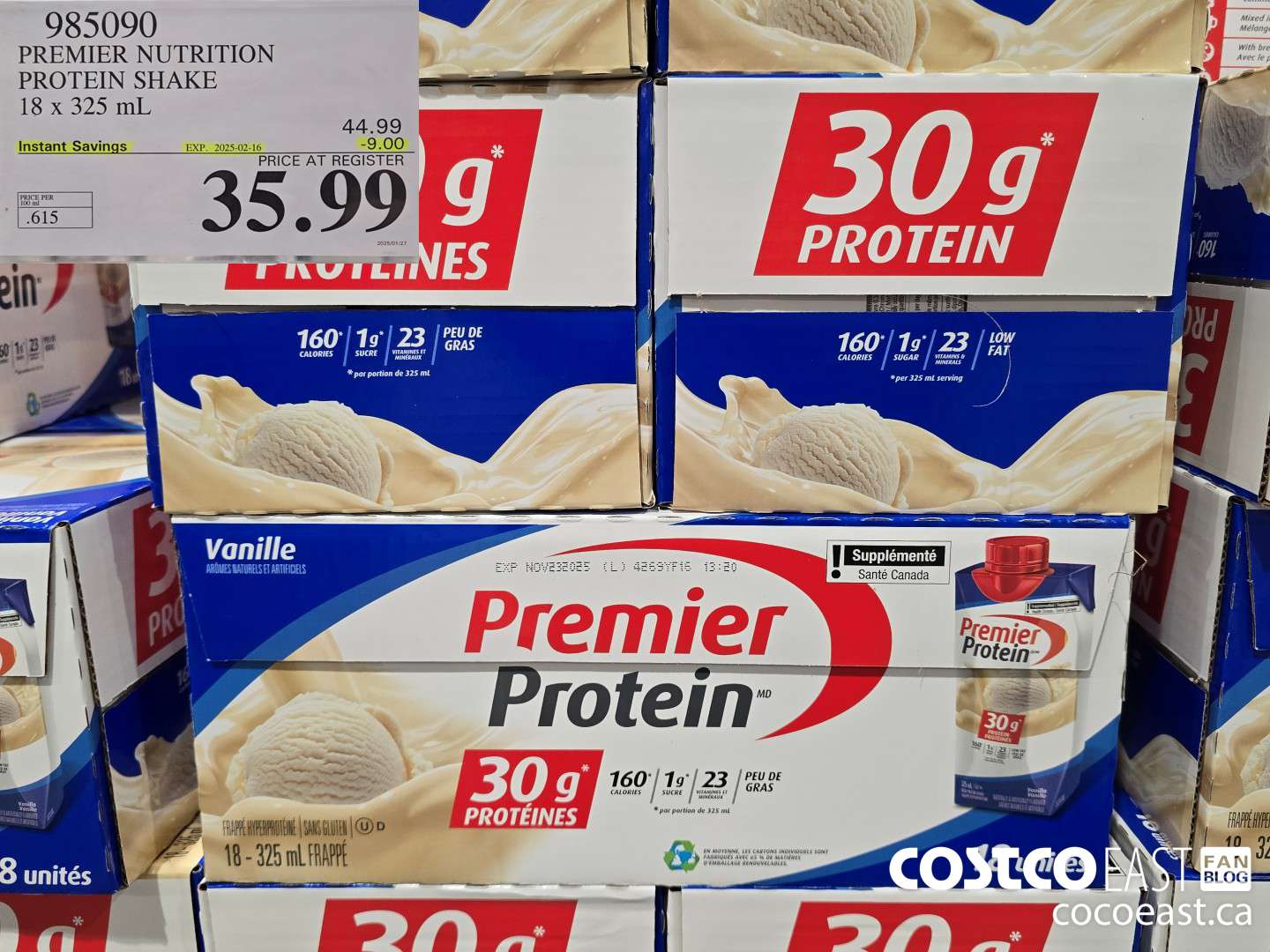 985090 PREMIER NUTRITION PROTEIN SHAKE 18 X 325 ML ($9.00 INSTANT SAVINGS EXPIRES ON 2025-02-16) $35.99