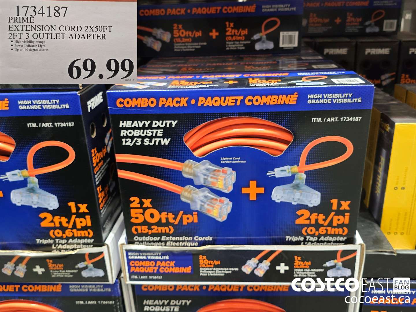1734187 PRIME EXTENSION CORD 2X50FT 2FT 3 OUTLET ADAPTER $69.99