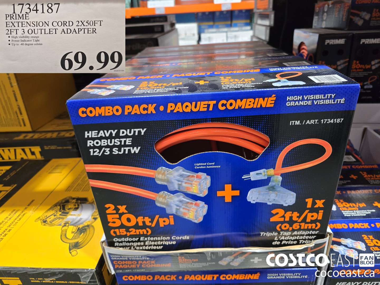 1734187 PRIME EXTENSION CORD 2X50FT 2FT 3 OUTLET ADAPTER $69.99
