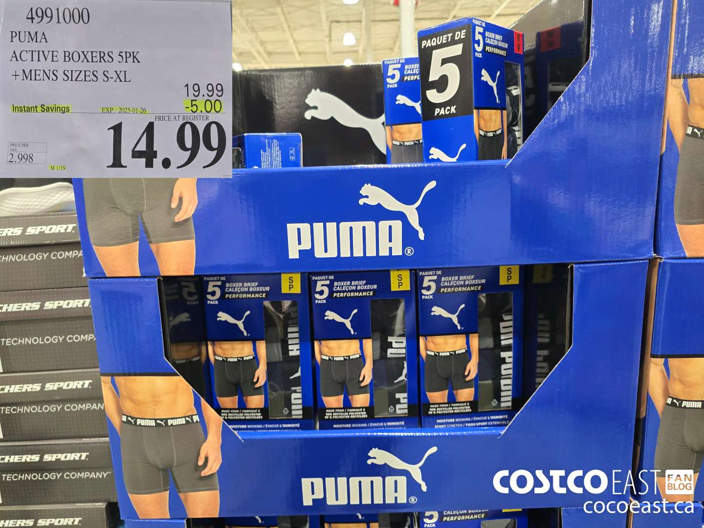 4991000 PUMA ACTIVE BOXER 5PK +MENS SIZES S-XL ($5.00 INSTANT SAVINGS EXPIRES ON 2025-01-26) $14.99