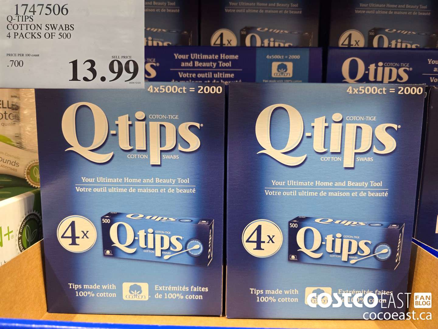 1747506 Q-TIPS COTTON SWABS 4 PACKS OF 500 $13.99