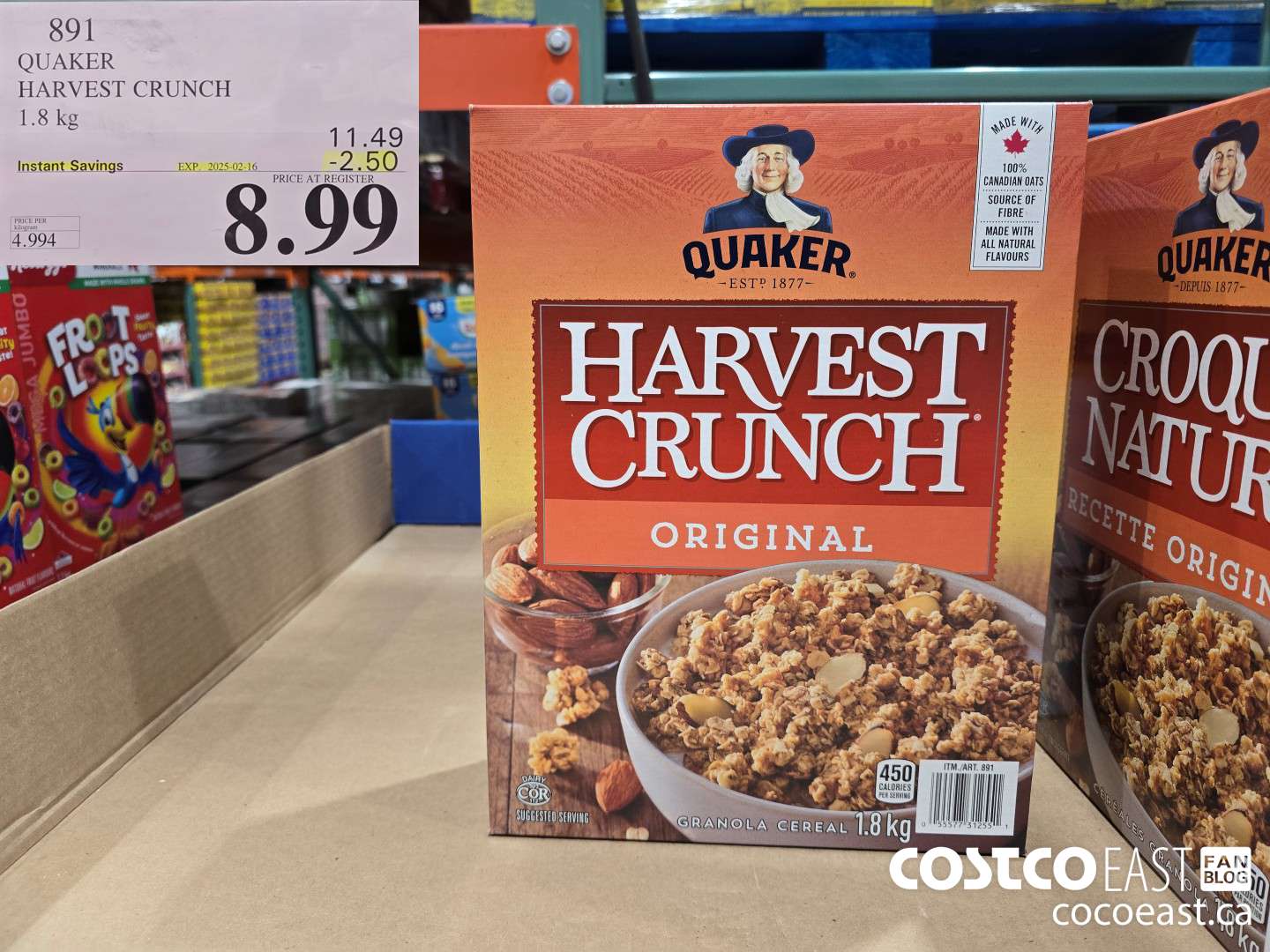 891 QUAKER HARVEST CRUNCH 1.8 kg  ($2.50 INSTANT SAVINGS EXPIRES ON 2025-02-16) $8.99