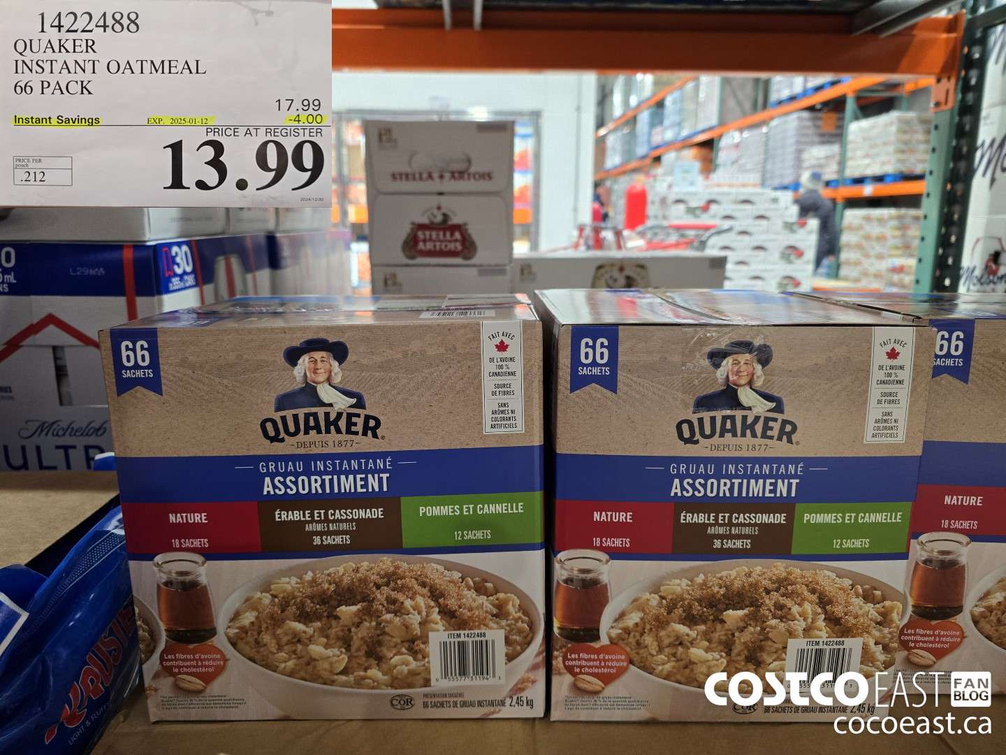 1422488 QUAKER INSTANT OATMEAL 66 PACK ($4.00 INSTANT SAVINGS EXPIRES ON 2025-01-12) $13.99