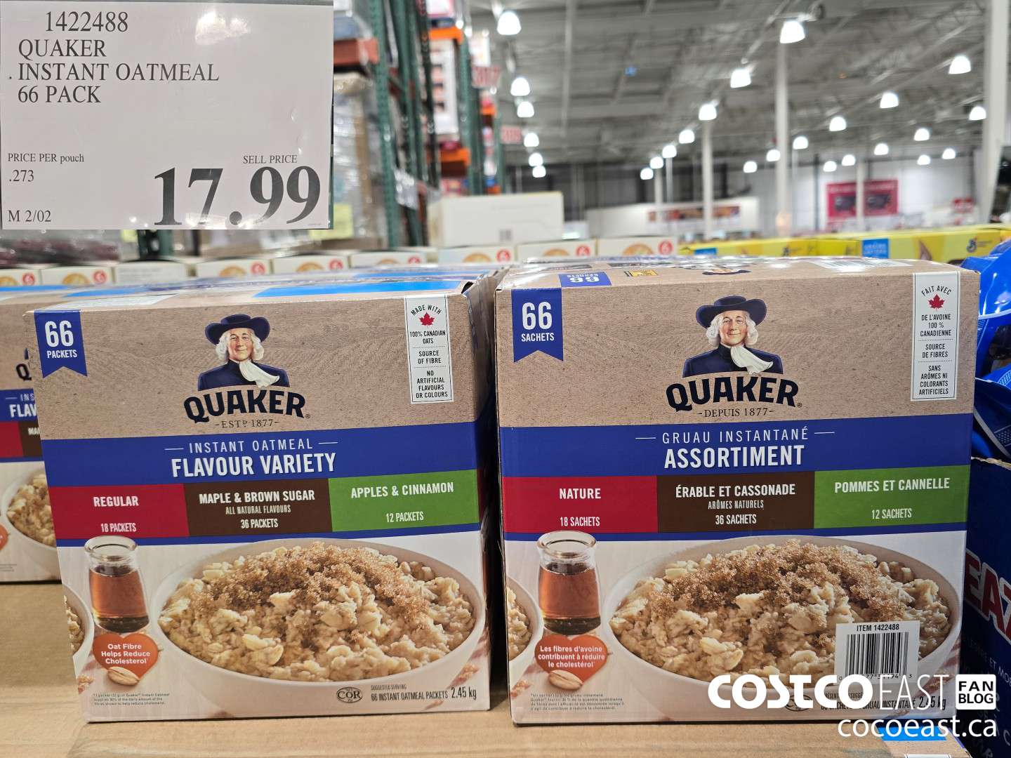 1422488 QUAKER INSTANT OATMEAL 66 PACK $17.99
