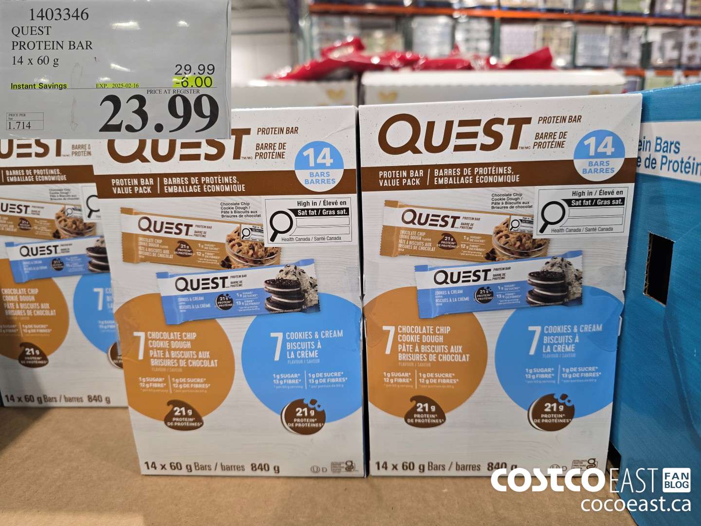 1403346 QUEST PROTEIN BARS 14 X 60 G ($6.00 INSTANT SAVINGS EXPIRES ON 2025-02-16) $23.99