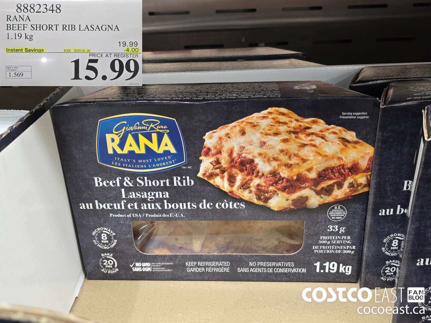 8882348 RANA BEEF SHORT RIB LASAGNA 1.19 kg ($4.00 INSTANT SAVINGS EXPIRES ON 2025-01-26) $15.99