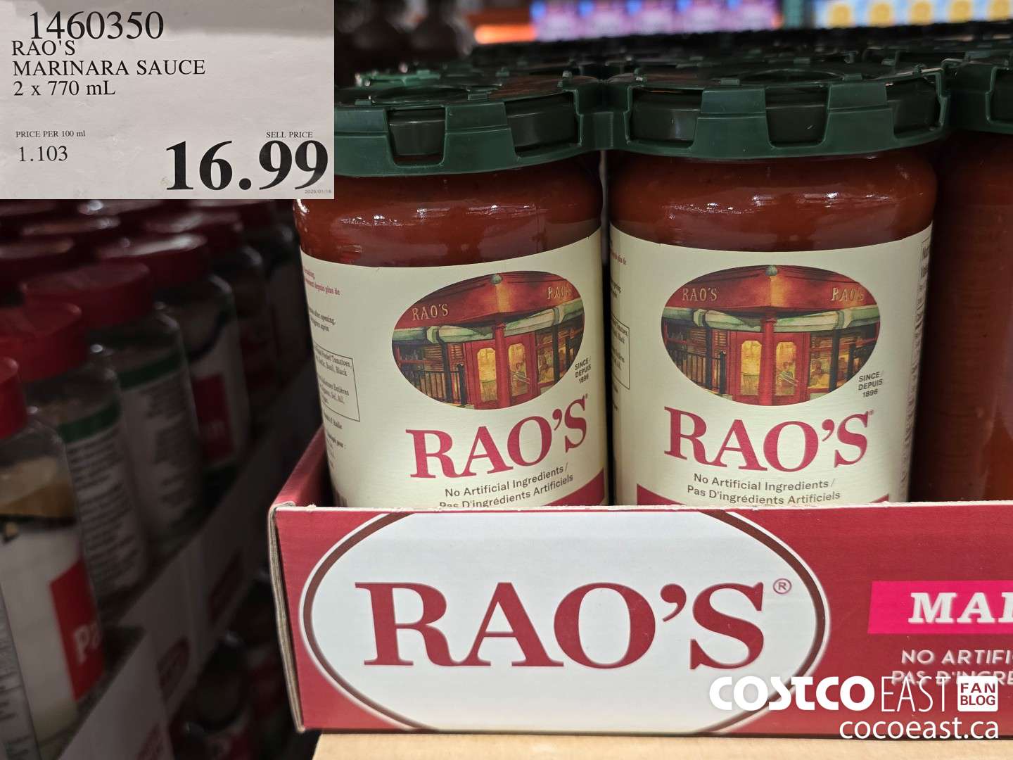 1460350 RAO'S MARINARA SAUCE 2 x 770 mL $16.99