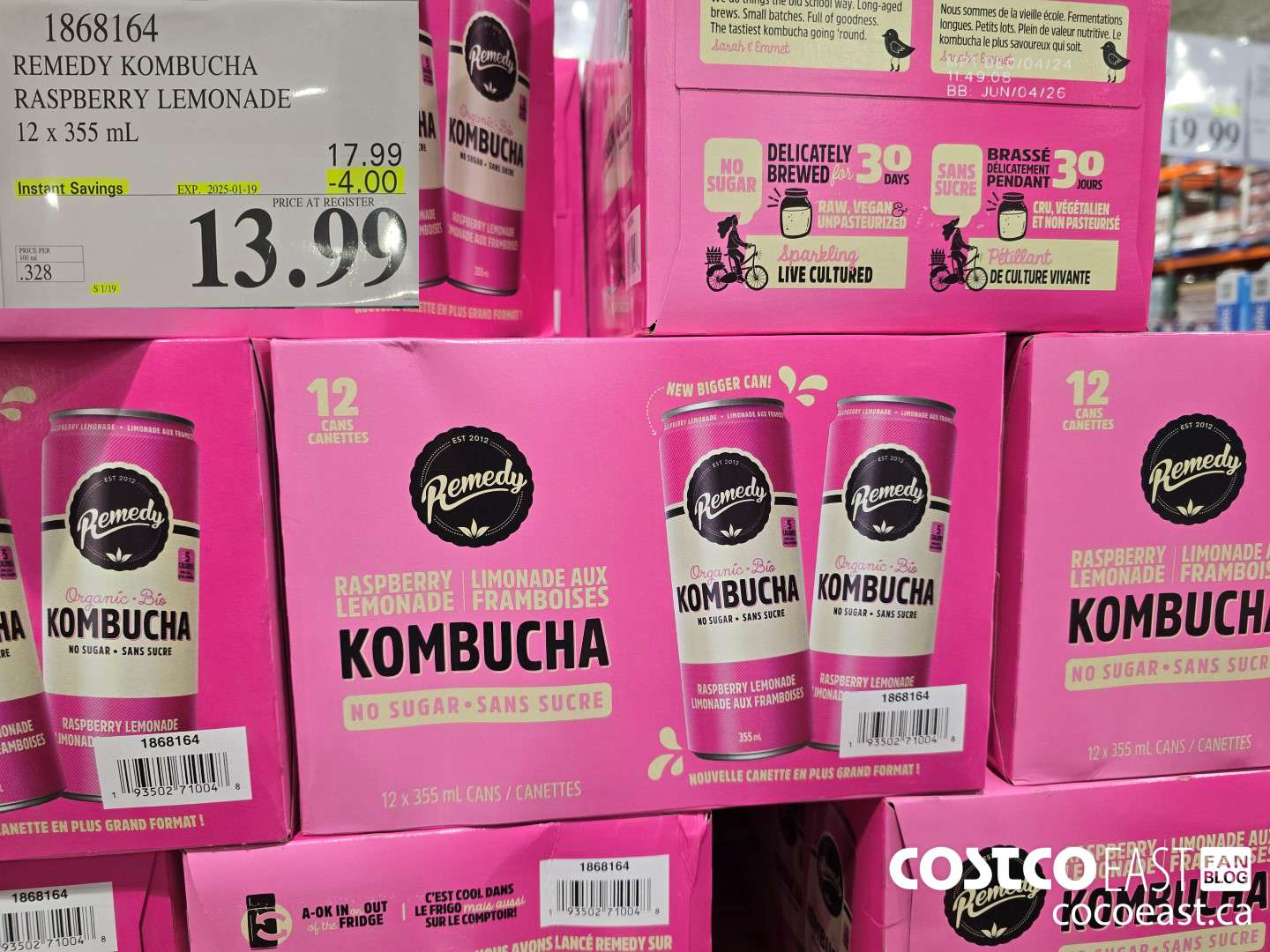 1868164 REMEDY KOMBUCHA RASPBERRY LEMONADE 12 x 355 mL ($4.00 INSTANT SAVINGS EXPIRES ON 2025-01-19) $13.99