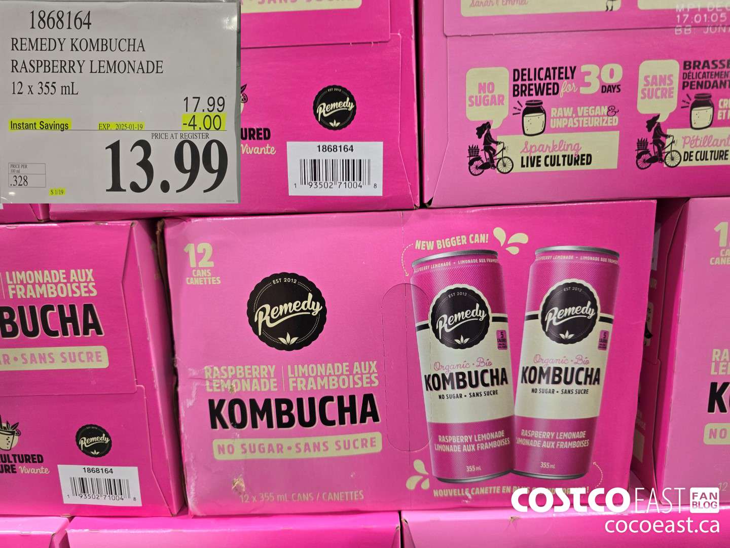 1868164 REMEDY KOMBUCHA RASPBERRY LEMONADE 12 x 355 mL ($4.00 INSTANT SAVINGS EXPIRES ON 2025-01-19) $13.99