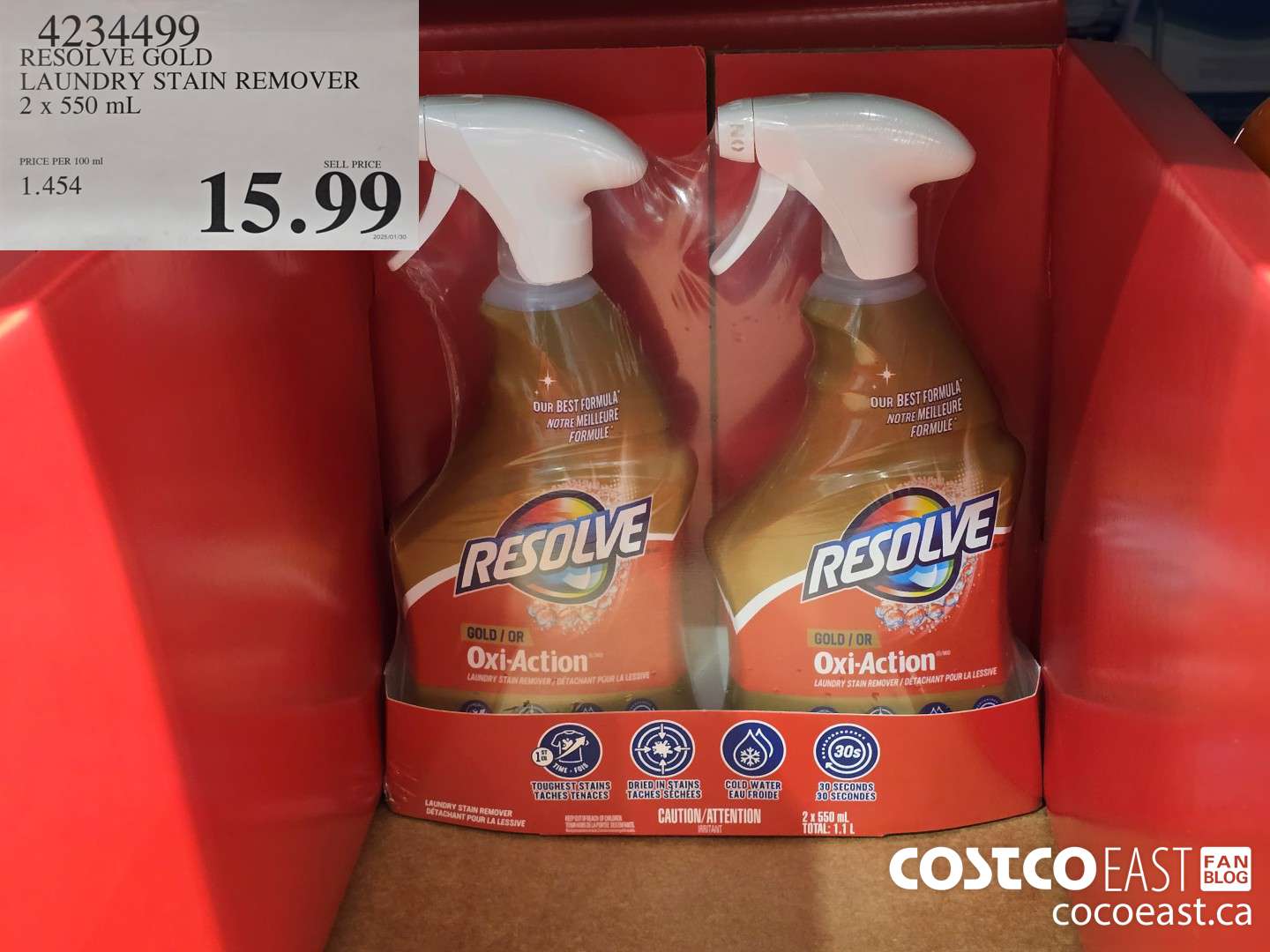 4234499 RESOLVE GOLD LAUNDRY STAIN REMOVER 2 x 550 mL $15.99