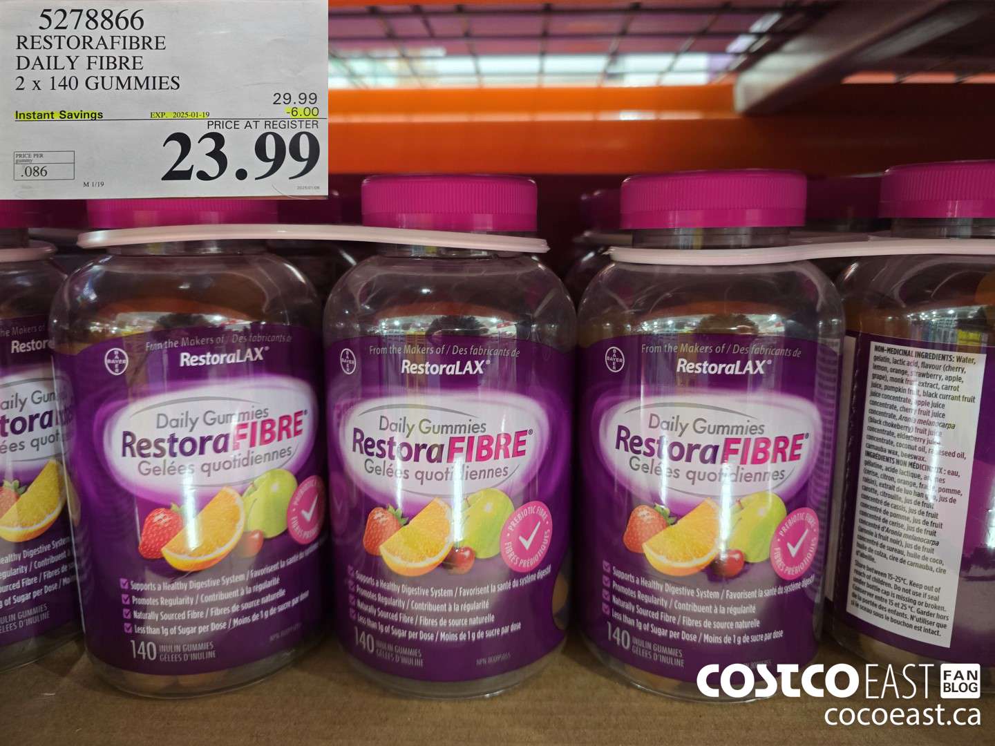 5278866 RESTORAFIBRE DAILY FIBRE 2 X 140 GUMMIES ($6.00 INSTANT SAVINGS EXPIRES ON 2025-01-19) $23.99